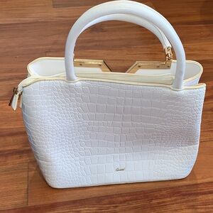 Crossi White Crocodile Embossed Handbag 12x14in